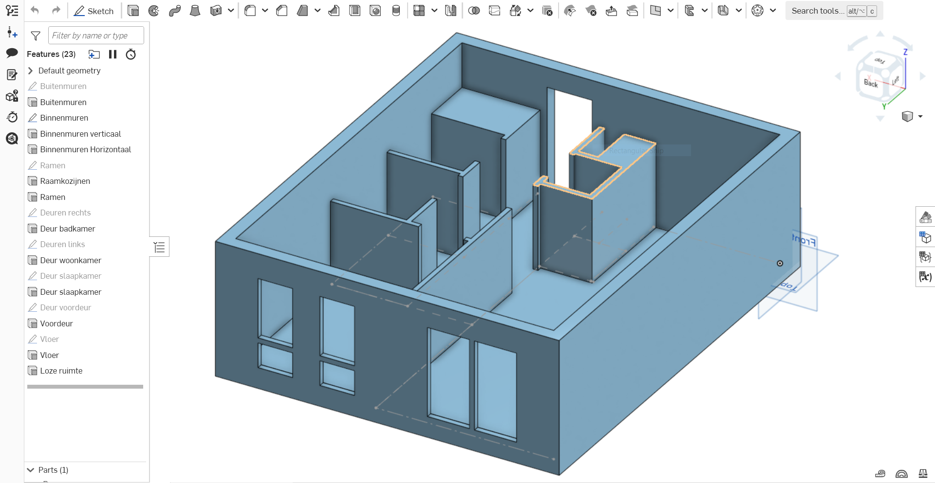 The list of operations in Onshape to create the scale model.